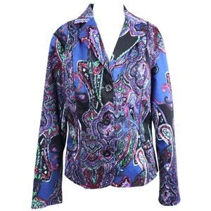 Coldwater Creek Paisley Blazer Jacket Purple Blue Womens 10 Cotton Blend y2k
